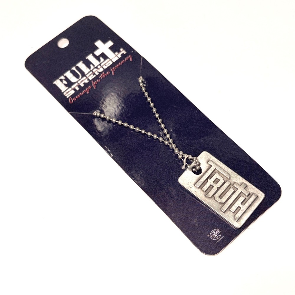 Full Strength Truth Dog Tag Necklace John 8:31-32 Christian Jewelry Silver Tone